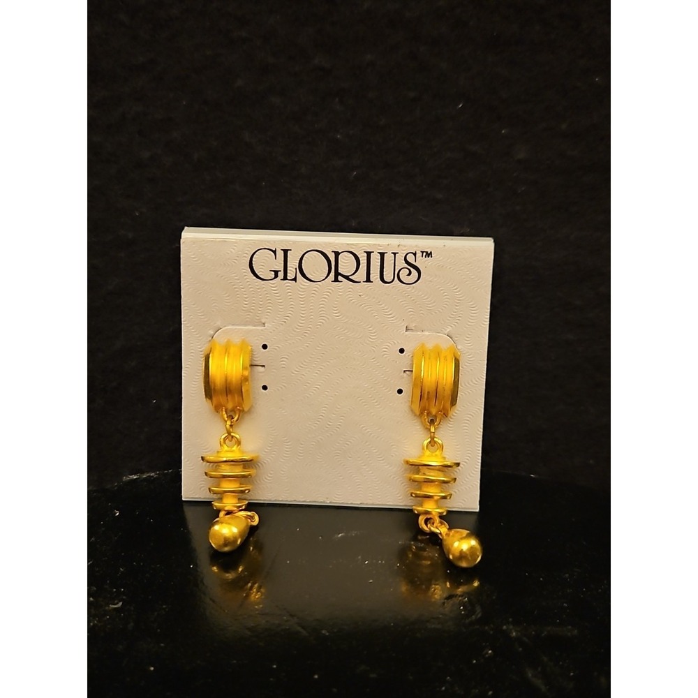 Vintage Glorious Brand Brushed Gold Tone  Earrings With Post